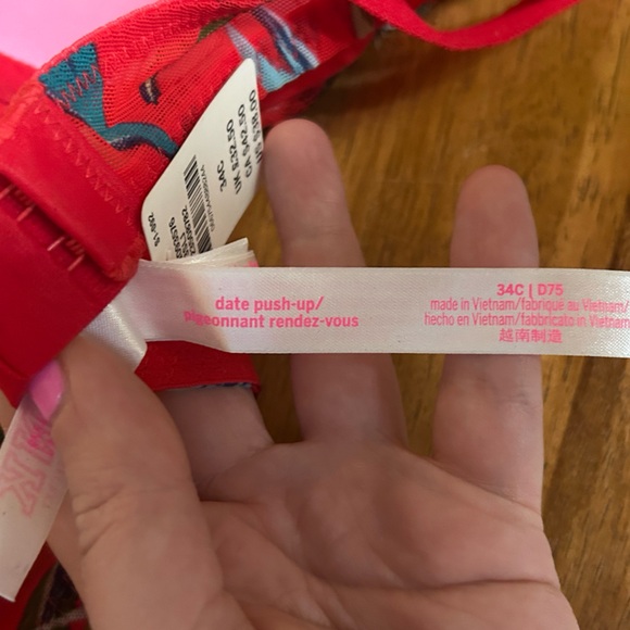 Pink Victoria’s Secret Red & Blue Lace Date Night Push Up Bra Size 34C - Picture 7 of 8